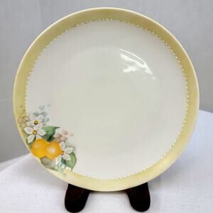 Vintage Signed Nippon Noritake Hand Painted White Floral Yellow Citrus 6" Saucer
